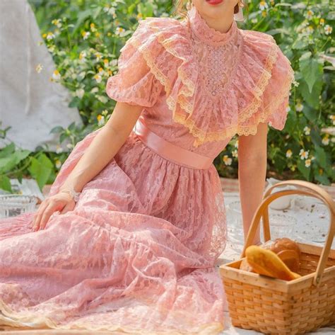 Vintage Victorian Style Pink Lace Princess Dress | Lace pink dress ...