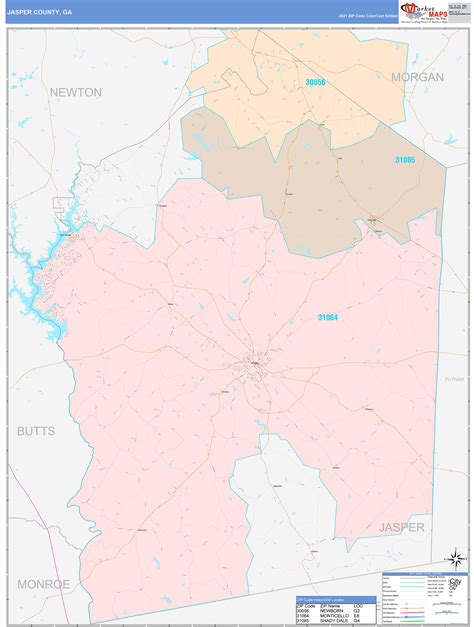 Jasper County, GA Wall Map Color Cast Style by MarketMAPS