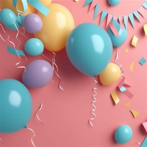 Premium Vector | 3d render of birthday background colorful balloons and confetti 3d render of ...