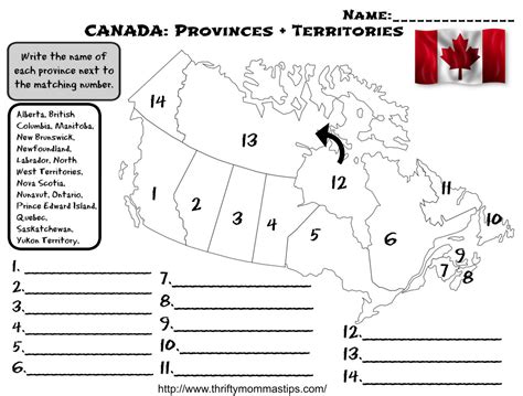 Canadian Provinces and Territories Worksheet - Thrifty Mommas Tips