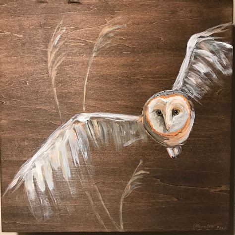 Flying Barn Owl Acrylic Abstract Painting on Wood | Owl painting, Owls drawing, Owl painting acrylic