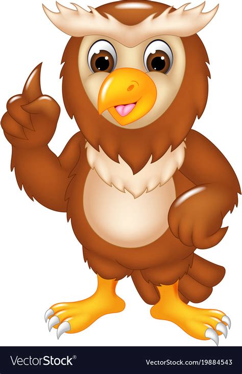 Funny owl cartoon posing with smile and pointing Vector Image