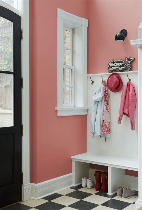 Colour trends: Living Coral | Valspar Paint | Small mudroom ideas, Pink painted walls, Bedroom ...