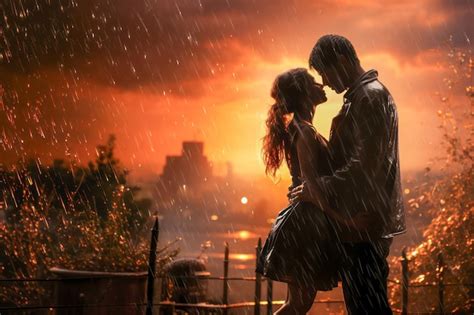 Premium AI Image | Romantic couple hugging in the rain