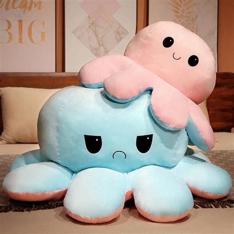 TeeTurtle The Original Reversible Big Octopus Plushie Patented Design Pink Blue Happy Angry Show ...