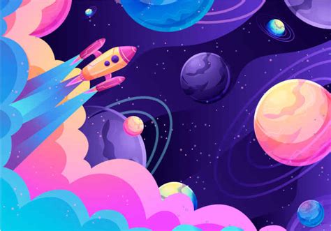 Animated space and rocket space mural wallpaper - TenStickers