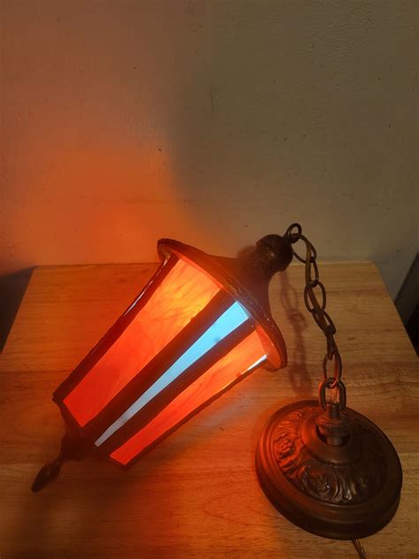 Antique 1900's Brass/ Glass Pendant Light - Gem