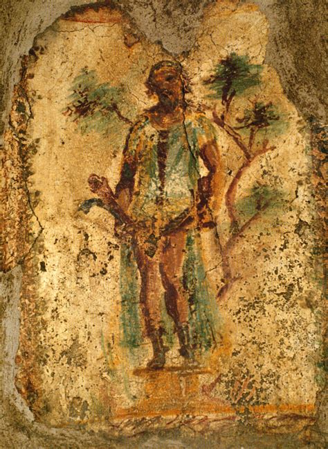 Priapus with double phallus. Fresco from the Lupanar in Pompeii. North ...