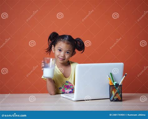 Little Girl Studying with Laptop Stock Photo - Image of home, conference: 248176904