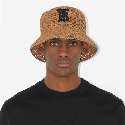 Monogram Motif Raffia-effect Bucket Hat in Black/beige | Burberry® Official