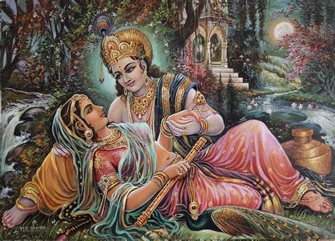 Radha Krishna oil canvas painting Painting by P D Sharma - Pixels