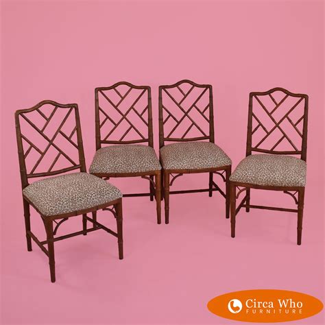 Set of 4 Faux Bamboo Chippendale Side Chairs | Circa Who