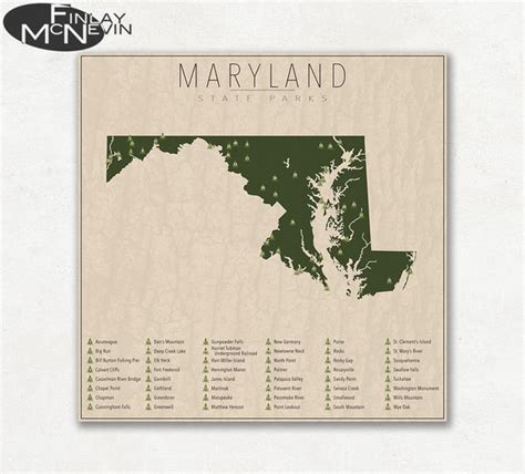 MARYLAND PARKS State Park Map Fine Art Photographic Print | Etsy