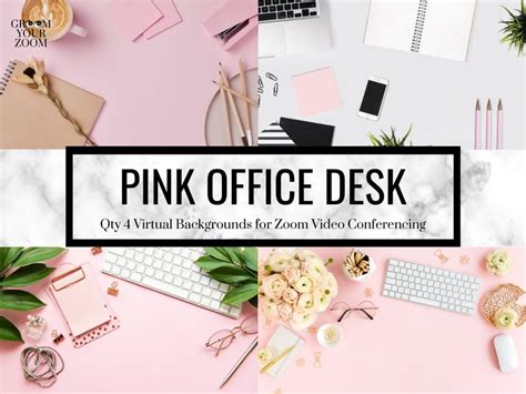 Pink Office Zoom Background 4 Virtual Photos for Video Call Professional Background Online ...