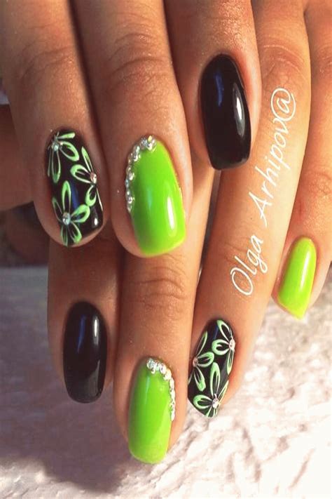 Lime green black manicure Glow in the dark nails Nails Manicure Gems ...