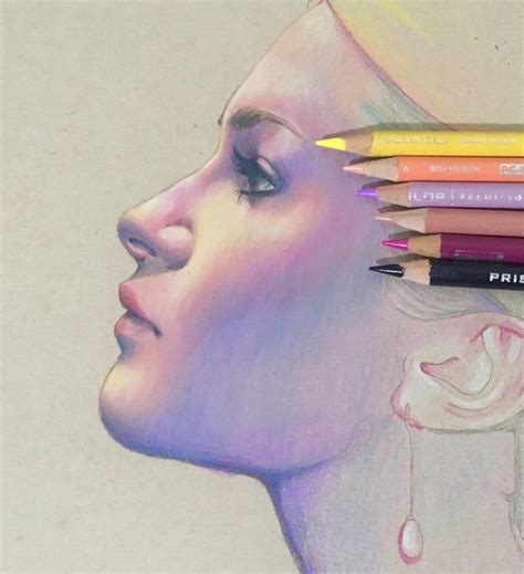 Profile, colored pencil, 9x12 : drawing | Color pencil art, Color pencil illustration ...