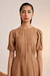 Buy Beige Linen Plain Round Panelled Dress For Women by Cord Online at Aza Fashions.
