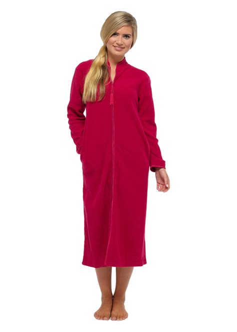 Ladies Zip Up Soft Fleece Dressing Gown, Zipped Robe With Satin Trim UK 10-28 | eBay