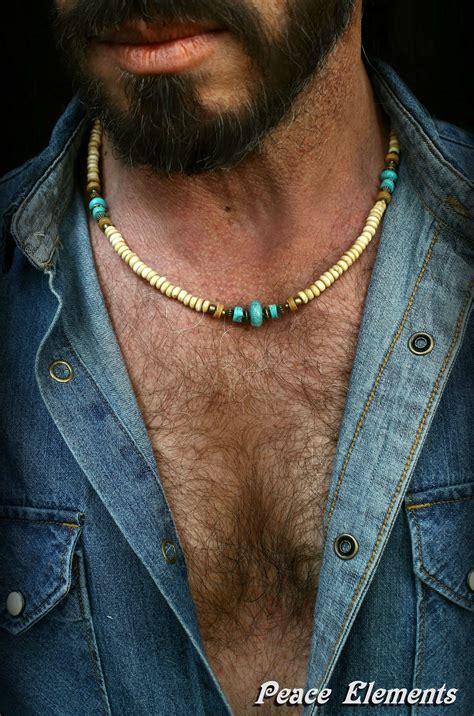 turquoise necklace for men / Bohemian necklace for men / mens gift ideas / gift for dad ...