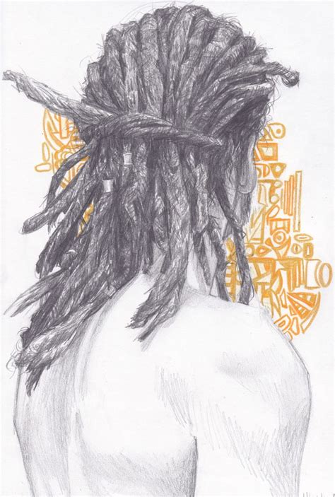 a drawing of a man with dreadlocks on his head and back to the camera