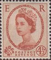 Great Britain (United Kingdom): Queen Elizabeth 4 1/2p Henna brown stamp price, value