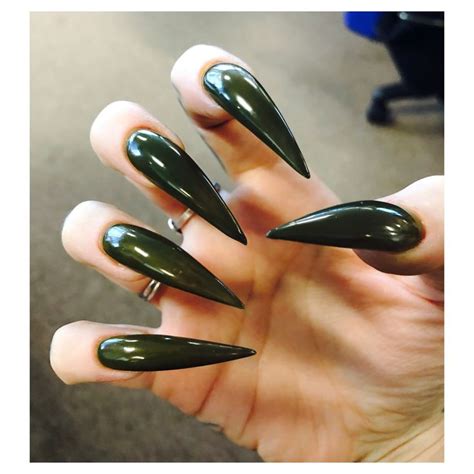 Dark green olive green army green long stiletto nails Dark Green Nail Polish, Dark Green Nails ...