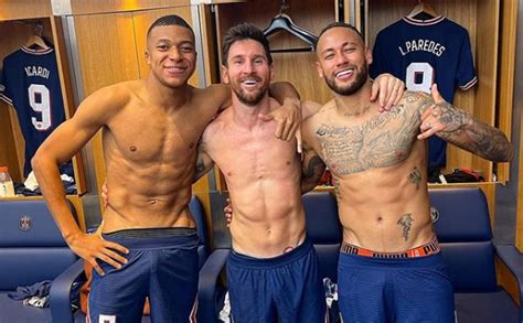 Lionel Messi Poses for a Shirtless Picture With Neymar Jr and Kylian Mbappe After Taking PSG to ...