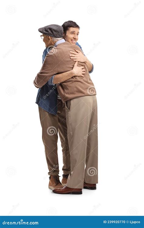 Happy Young Man Hugging an Elderly Man Stock Photo - Image of lifestyle ...