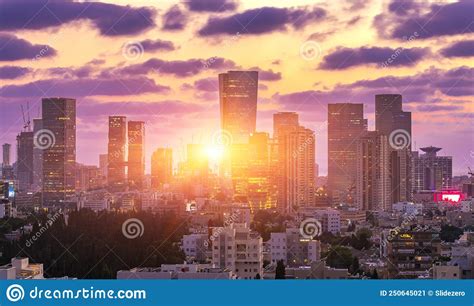 Tel Aviv Skyline at Sunset, Tel Aviv Cityscape Large Panorama at Sunset ...