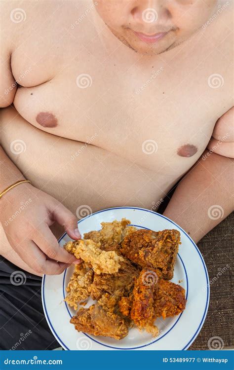 Fat Man Eating Fried Chicken Stock Image - Image of face, portrait: 53489977