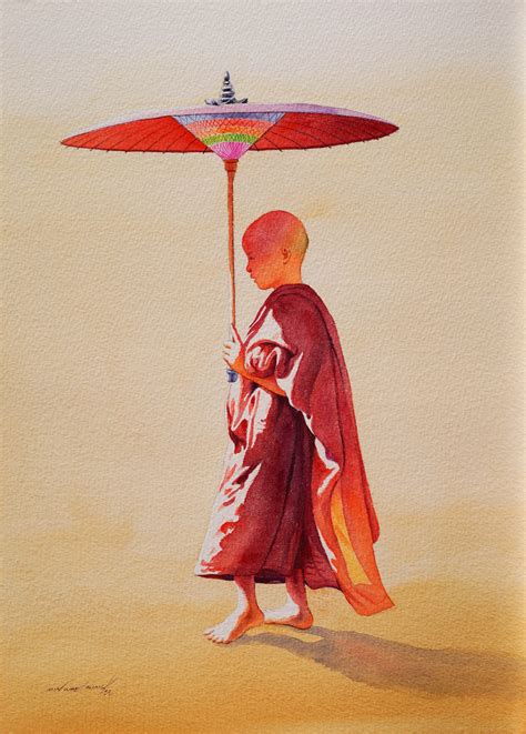 New Treasure Art Gallery — Min Wae Aung - Monk & Nun Watercolors