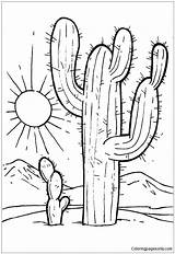 Sun Over Desert Cactuses Coloring Page  Free Printable Pages sketch template