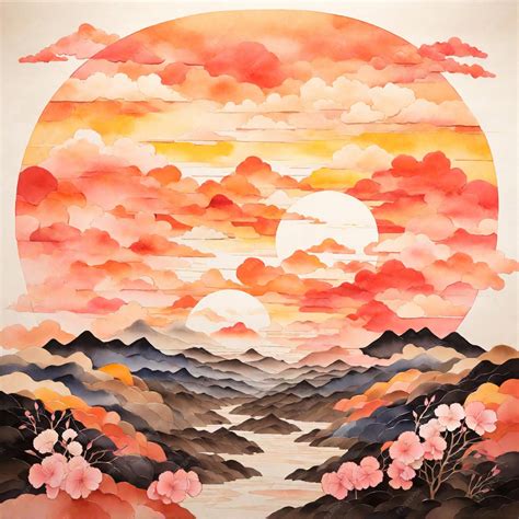 Premium AI Image | Sunset color gradations with Japanese style ...