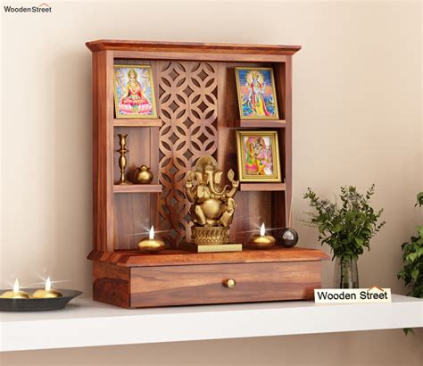 Solid Sheesham Wooden Pooja Mandir Mandap With Gopuram Pooja Cabinet DDASSWTSolid-15 Honey ...