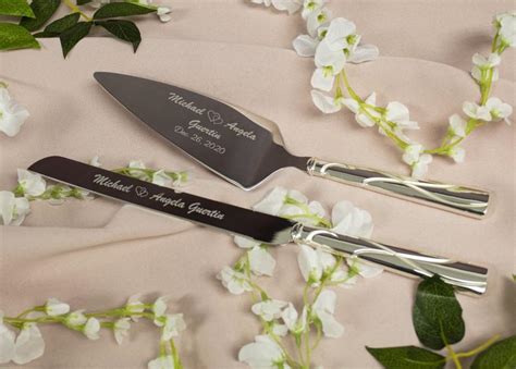 Lenox Bridal Adorn Silver Personalized Wedding Cake Knife And Server Set / Custom Engraved ...