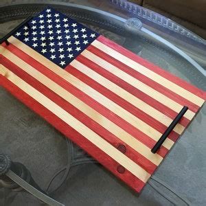 American Flag Tray Coffee Snack Server Distressed Farmhouse Wooden With Black Metal Handles ...
