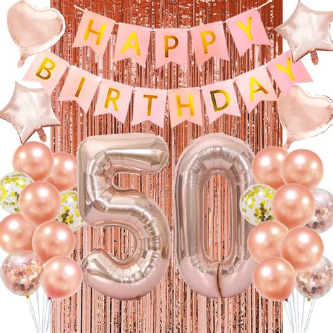 Buy 50th Birthday Decorations for Women Rose Gold Happy 50th Birthday Banner 50 Balloon Number ...