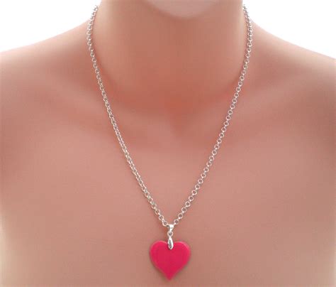 Hot Pink Enamel Heart Pendant Necklace - Etsy UK | Pink enamel, Heart ...