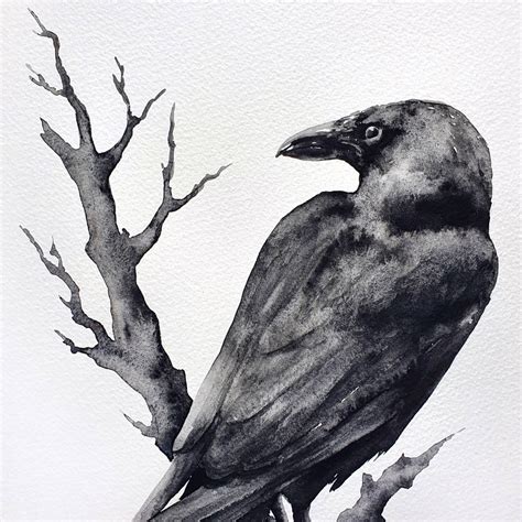 Raven Painting Goth Original Art Crow Drawing Bird Charcoal | Etsy