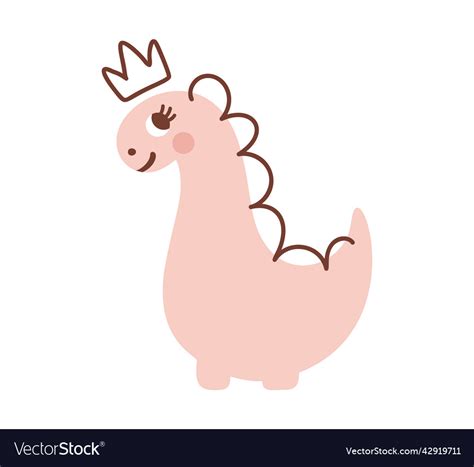 Cute baby girl dinosaur with crown on head Vector Image