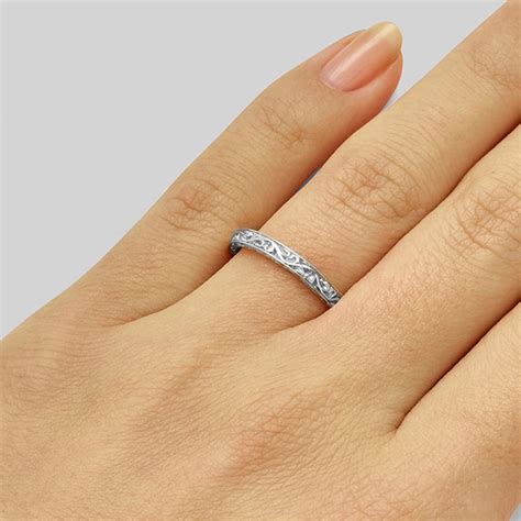 3mm Platinum Engraved Wedding Band | London Victorian Ring – The London Victorian Ring Co