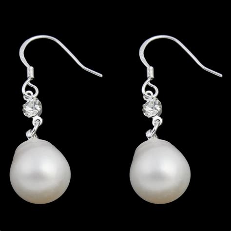 1 Pair Natural Real Freshwater Pearl Drop Earring Jewelry Wedding Bridal Gifts 11 12mm White ...