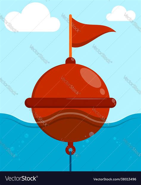 Restrictive sea buoy on waves in cartoon style Vector Image