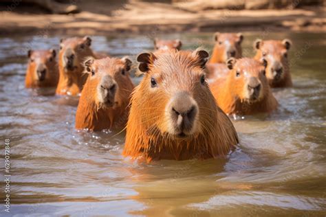 Group of baby Capybaras on a river bank, Exploring Capybara Habitats ...