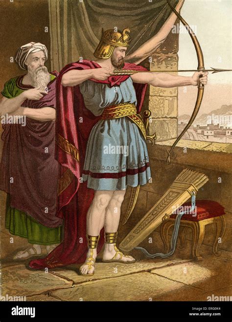 Joash (King of Israel) shooting arrows at the command of the dying Elisha.II KINGS 13:14-20 ...