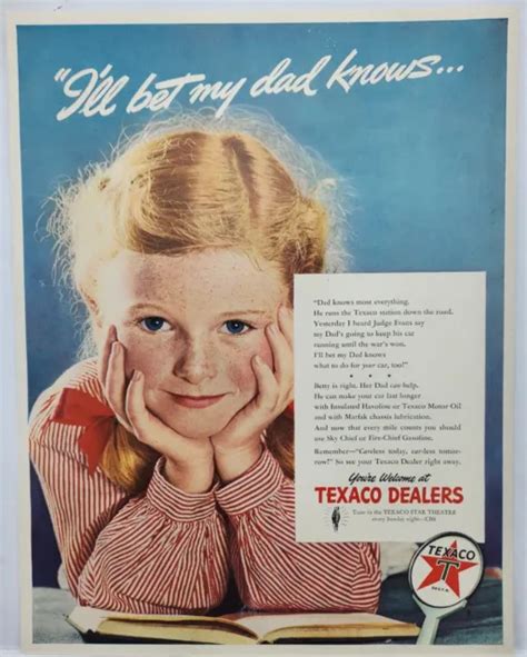 1942 TEXACO OIL Gasoline Gas Dealer Little Girl Vintage Print Ad Man ...