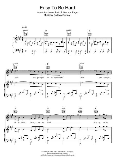 Easy To Be Hard (from 'Hair') by Galt MacDermot Sheet Music for Piano, Vocal & Guitar Chords at ...