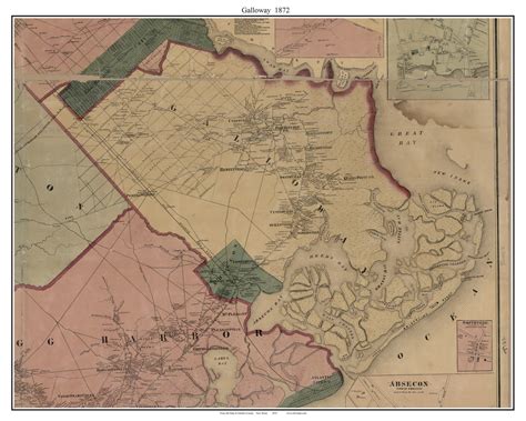 Galloway 1872 Old Town Map With Homeowner Names Leeds Point Unionville ...