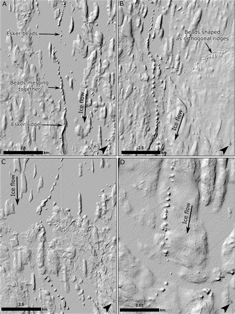 Examples of beaded eskers. (a) Transition between a classical esker... | Download Scientific Diagram