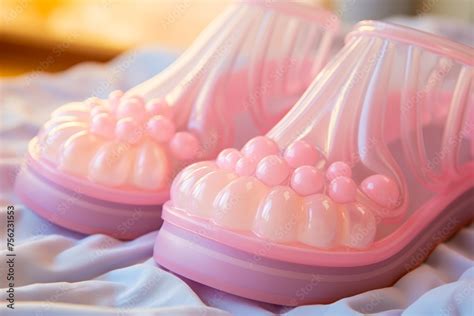 Shot of squishy aesthetic jellyfish-shaped slippers, with plush ...